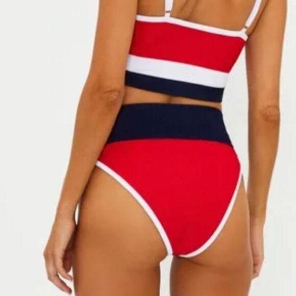 Beach Riot Emmy High-Waist Bikini Bottom Red Americana Colorblock - Picture 2 of 13